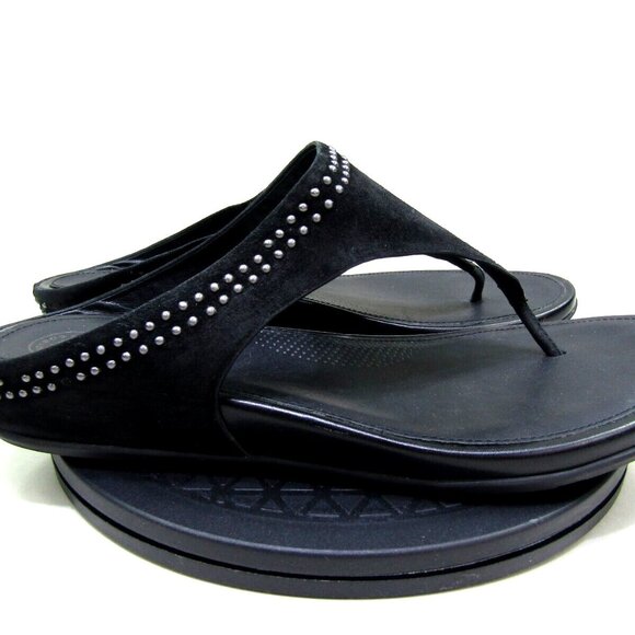Fitflop Thong Sandals Womens 11 Black Super Comff Comfort Studded Slip On Shoes - Picture 1 of 6